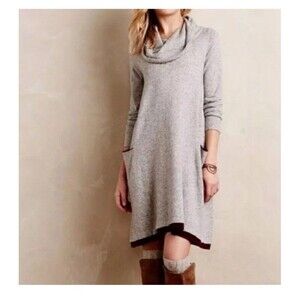 Anthropologie Sparrow Size Medium Grey Red Cowl Neck Sweater Dress Wool Cashmere